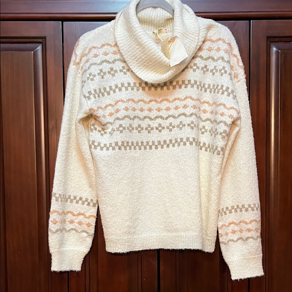 Hem & Thread Cream and Tan Cowl Neck Sweater